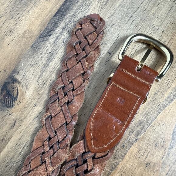 Women’s Brown Braided Leather Belt Fossil Size M Shiny Gold Toned Buckle EUC Y2K main image 5